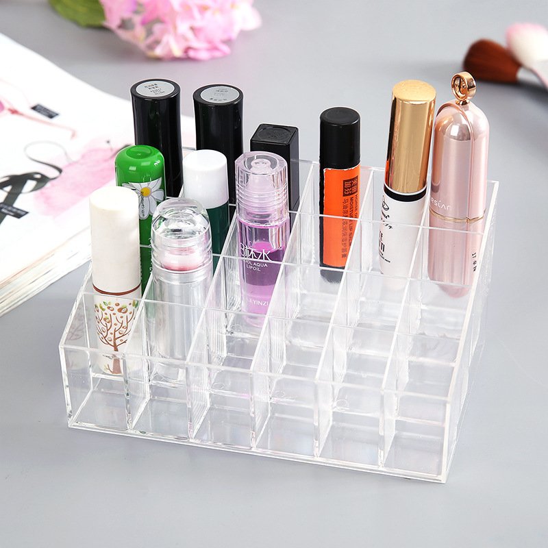 24 Grids Acrylic Lipstick Holder Makeup Organizer Lip Gloss Stand Eyebrow Pencil Brush Holder Desktop Cosmetic Storage Box