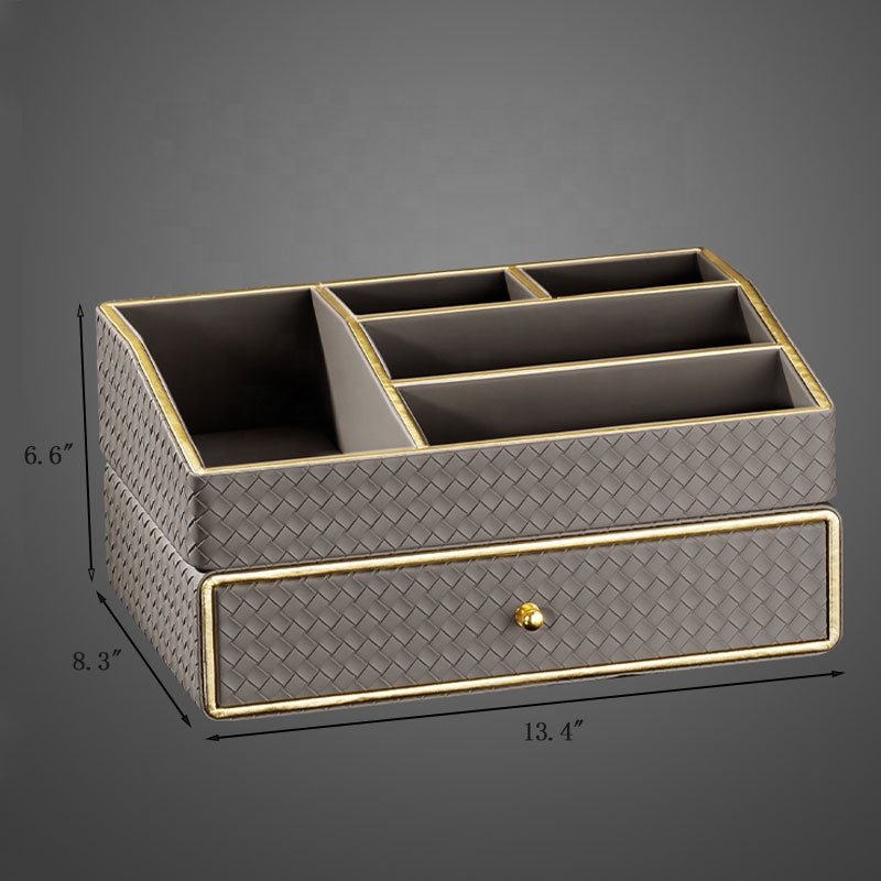 Luxury Leather Makeup Organiser box Multifunctional Divided Storage Assembly Dressing Table Drawer Cosmetic Organizer Box