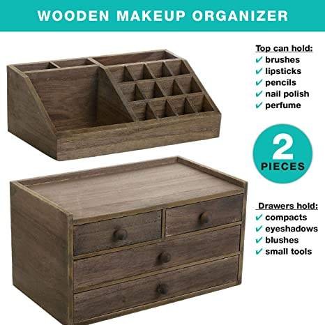 Wholesale Wooden Organizador De Maquillaje Lipstick Countertop Makeup Stack Skincare Organizers Drawer Storage Box