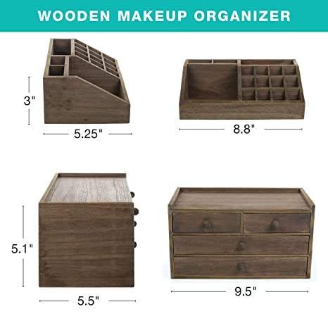 Wholesale Wooden Organizador De Maquillaje Lipstick Countertop Makeup Stack Skincare Organizers Drawer Storage Box