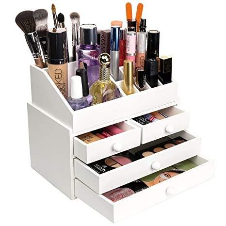 Wholesale Wooden Organizador De Maquillaje Lipstick Countertop Makeup Stack Skincare Organizers Drawer Storage Box
