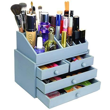 Wholesale Wooden Organizador De Maquillaje Lipstick Countertop Makeup Stack Skincare Organizers Drawer Storage Box