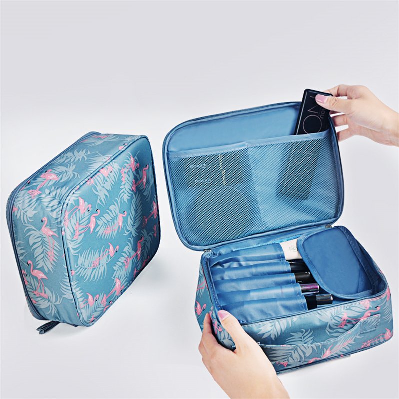 Wholesale Twill Travel Square Portable Waterproof Makeup Stick Brush Cosmetic Storage Case Bag with Handle