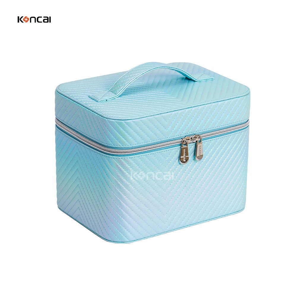 KONCAI Travel Handle Cosmetic Bag Toiletry Vanity Beauty Makeup Box Pouch with Compartment Makeup Organizers