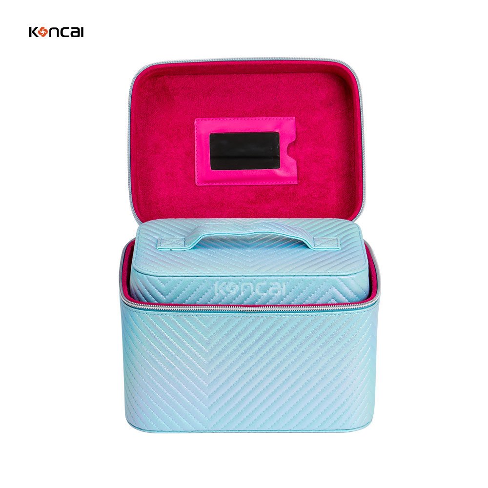 KONCAI Travel Handle Cosmetic Bag Toiletry Vanity Beauty Makeup Box Pouch with Compartment Makeup Organizers