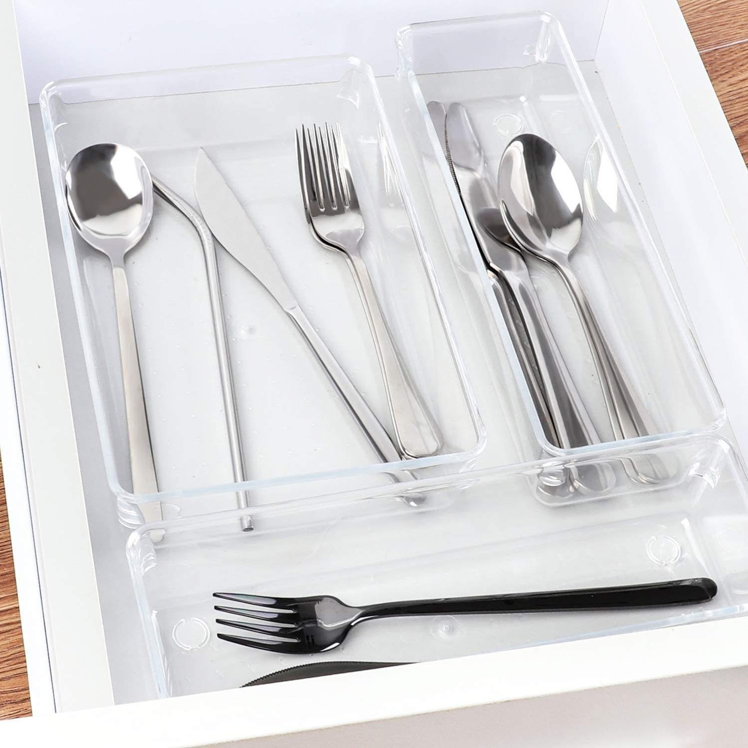 25 PCS Clear Plastic Drawer Organizers 5-Size Office Desk Bathroom Bedroom Kitchen Drawer Organizer Set