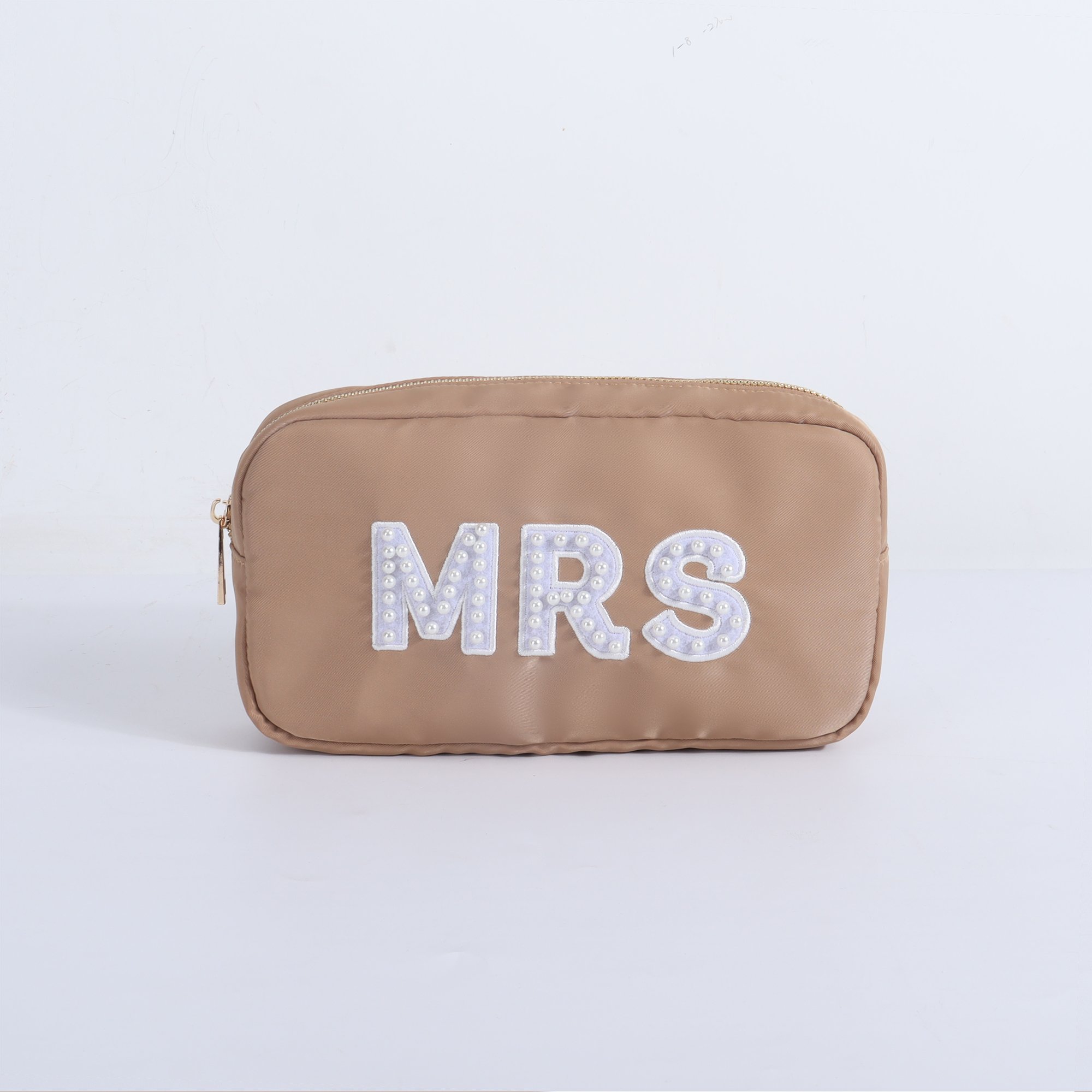 New Products 2024 Nylon Zipper Bag Pearl Letter Patches Embroidered Cosmetic Storage Bag Women Pouch Bags Makeup Organizer