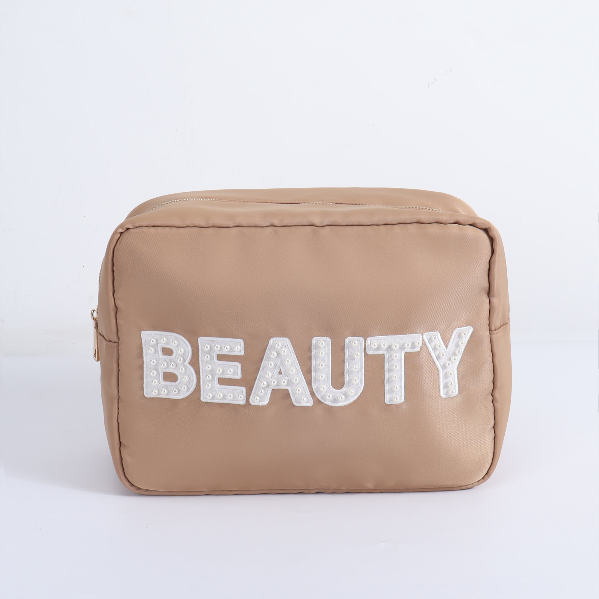 New Products 2024 Nylon Zipper Bag Pearl Letter Patches Embroidered Cosmetic Storage Bag Women Pouch Bags Makeup Organizer