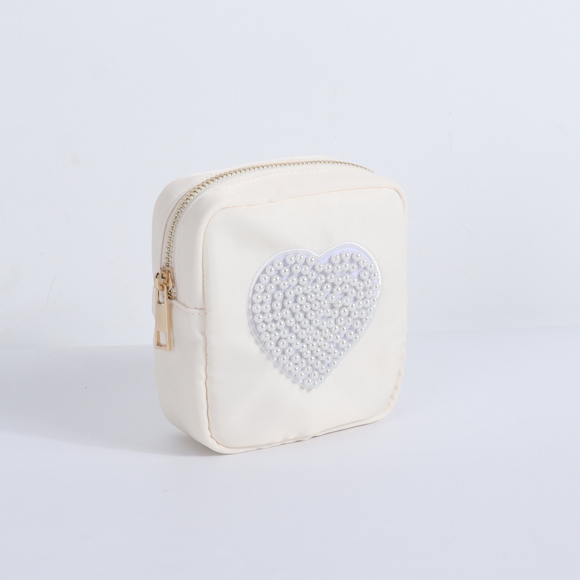 New Products 2024 Nylon Zipper Bag Pearl Letter Patches Embroidered Cosmetic Storage Bag Women Pouch Bags Makeup Organizer