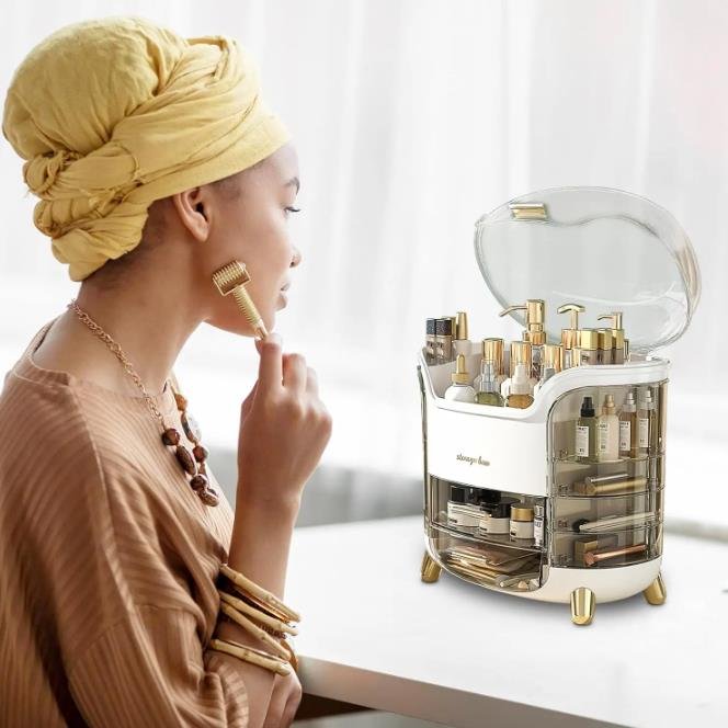 Deluxe Desktop Cosmetics Storage Box Dust Proof Makeup Device Cosmetic Cotton Wiper Bathroom Jewelry Makeup Storage Box Metal