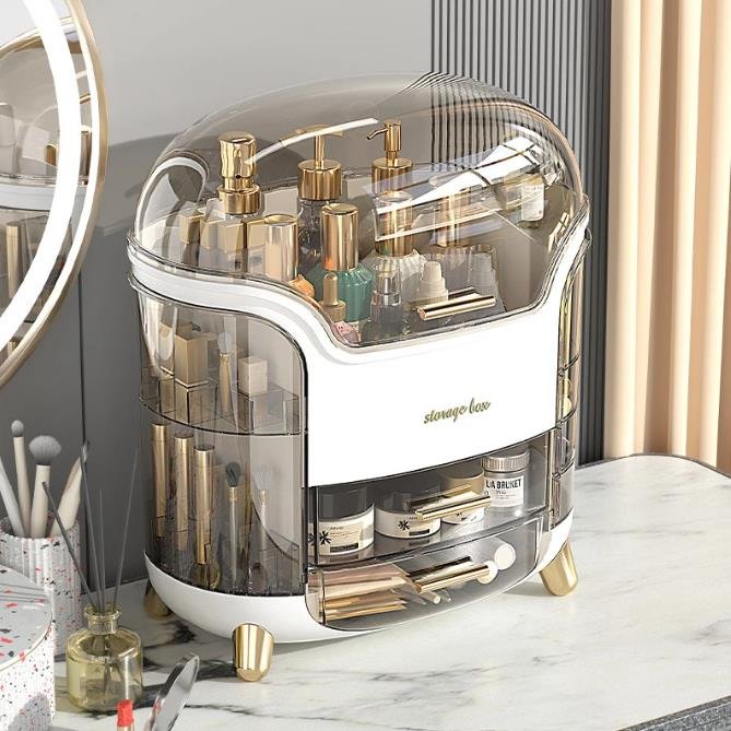 Deluxe Desktop Cosmetics Storage Box Dust Proof Makeup Device Cosmetic Cotton Wiper Bathroom Jewelry Makeup Storage Box Metal