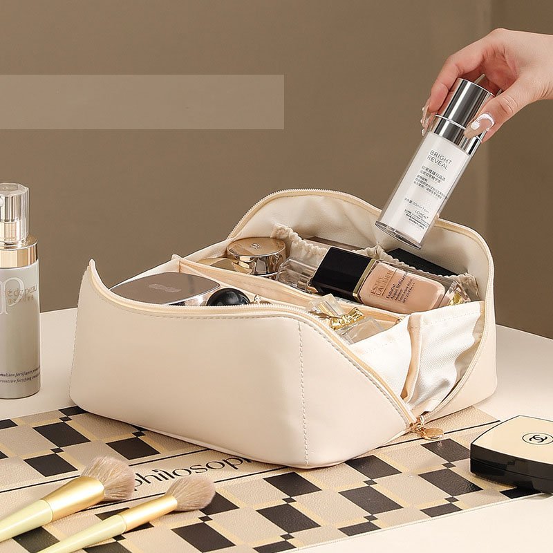 Custom High Quality Vegan Pu Leather Pillow Shape Organ Zipper Closure Women Makeup Cosmetic Bag