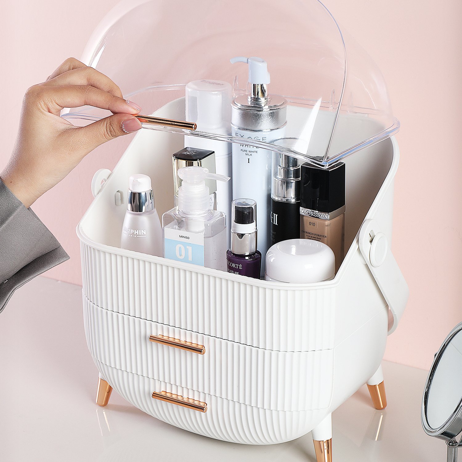 2021 hot makeup organizer rotating Premium cosmetic case makeup organizer acrylic cosmetic 4 drawers