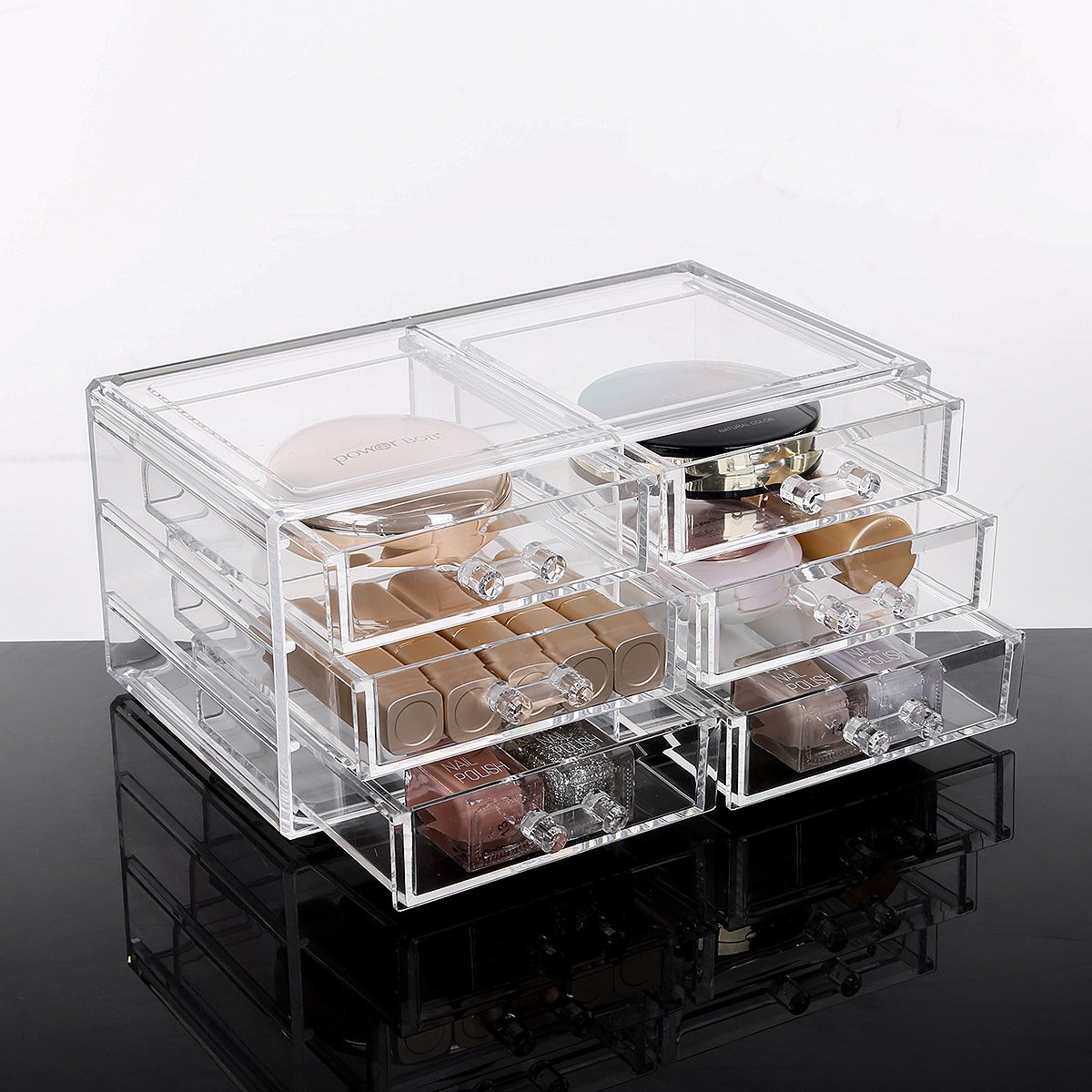 Wholesale 6 Drawers Rectangle Acrylic Jewelry Cosmetic storage Makeup Organizer Bathroom Counter With High Quality