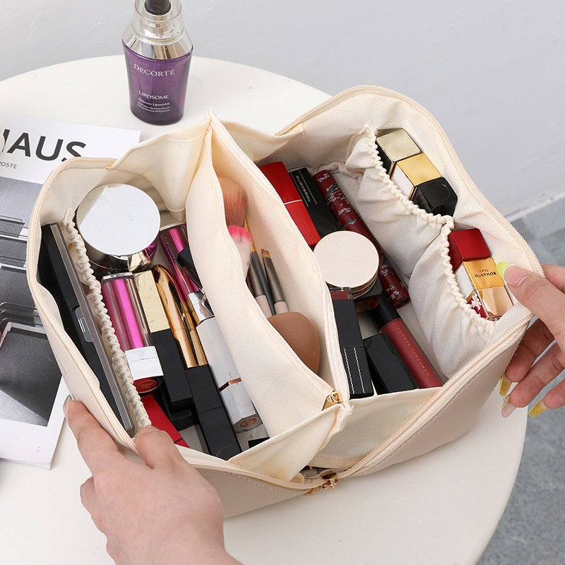 Custom luxury pu leather travel casual waterproof toiletry makeup bag make up case cosmetic bags for zip pouch