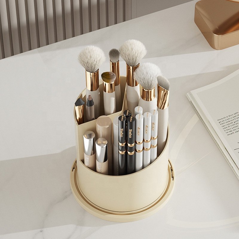 Christmas Gift Ideas Luxury Makeup Brush Holder Dresser Desktop Organizer Transparent Rotatable Plastic Cosmetics Storage Box