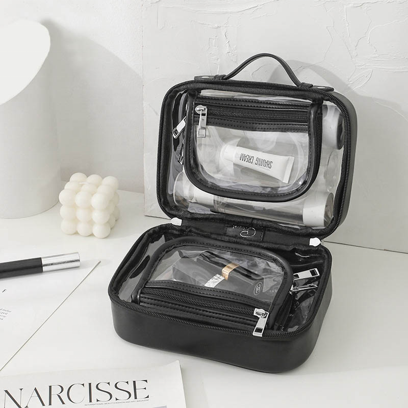 Custom Logo PVC Waterproof Opening Zipper Cosmetic Bag Toiletry Organizer Bag Transparent Fashion Bag For Women