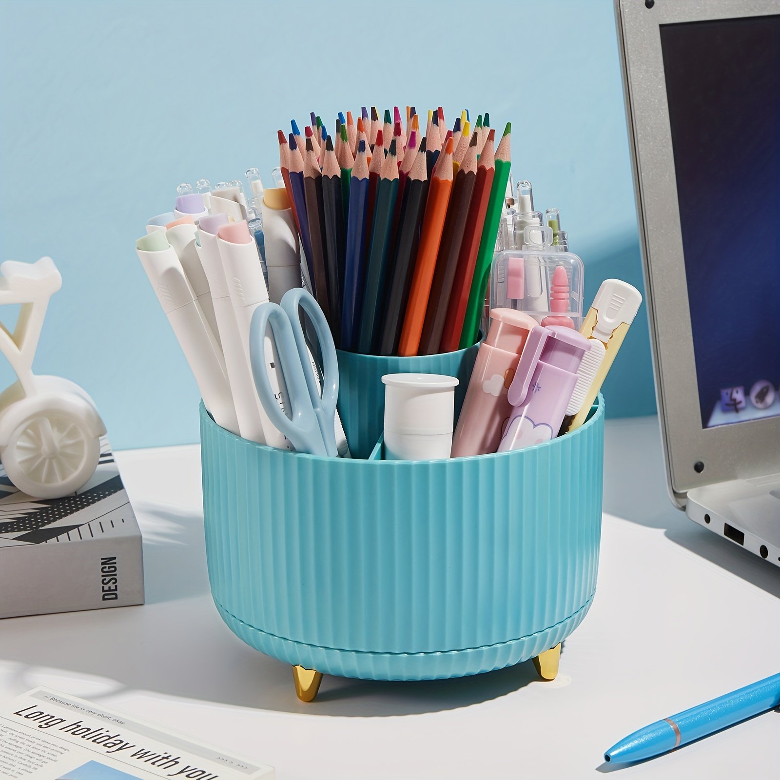 Round Rotating Pen Holder Organizer: Large Capacity Desktop Storage case for Pens, Pencils, Markers, Makeup Brushes,Cosmetics