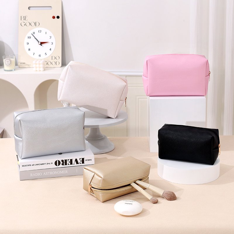 Custom logo travel pu leather makeup handbag cosmetic pouch toiletries storage bag