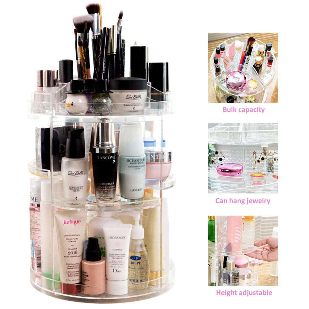 DIY 360 Degree Rotation Transparent Acrylic Cosmetics Storage Box Fashion Multi-function Detachable Makeup Beauty Organizer