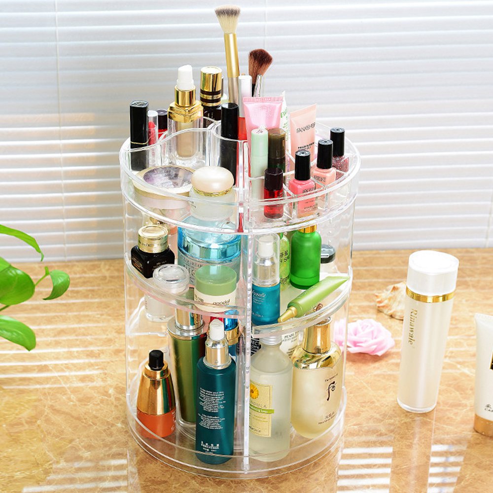 DIY 360 Degree Rotation Transparent Acrylic Cosmetics Storage Box Fashion Multi-function Detachable Makeup Beauty Organizer
