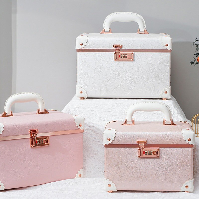Customized Logo Large Capacity Makeup Storage Box Cosmetic Suitcase Women Makeup Box Container Travel Storage Cosmetic Bag