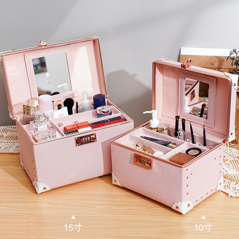 Customized Logo Large Capacity Makeup Storage Box Cosmetic Suitcase Women Makeup Box Container Travel Storage Cosmetic Bag