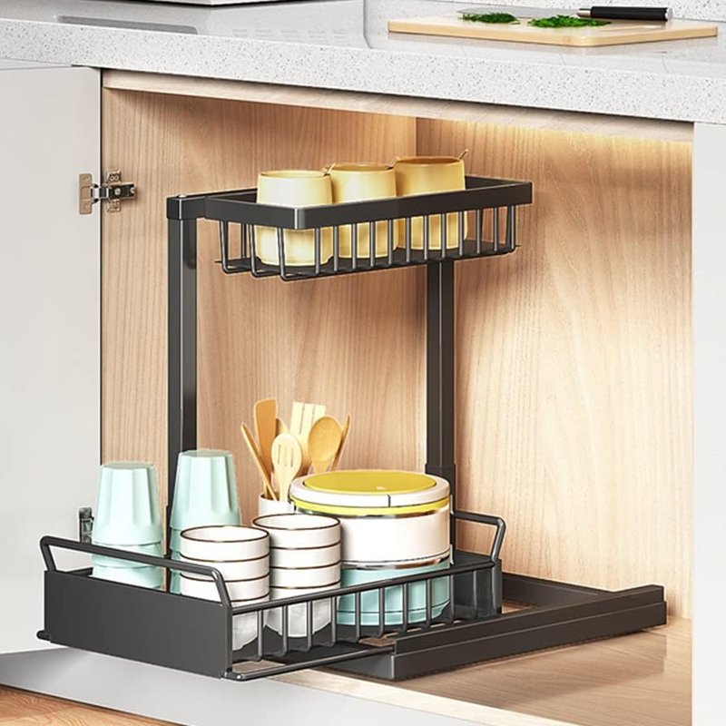 2 Tier Under Sink Organizer Kitchen Drawer Shelf Pullout Shelves Kitchen Under Cabinet Makeup Storage Cabinet Sliding Organizer