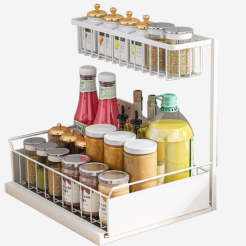 2 Tier Under Sink Organizer Kitchen Drawer Shelf Pullout Shelves Kitchen Under Cabinet Makeup Storage Cabinet Sliding Organizer