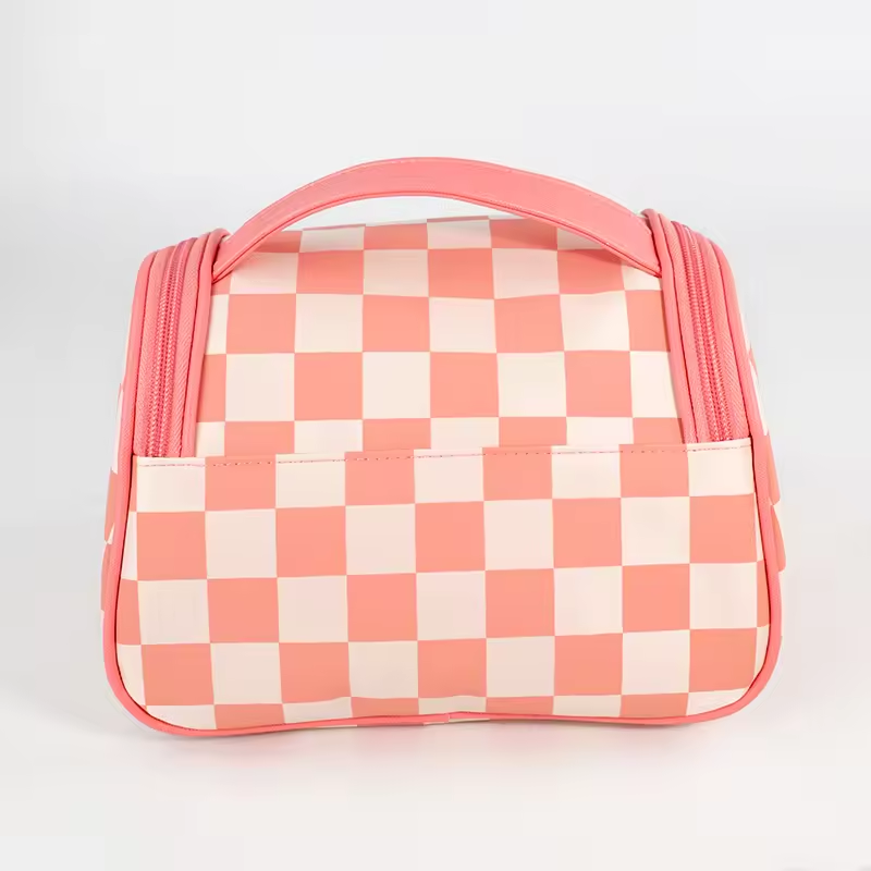 Custom Checkered print Travel Ladies Large Cosmetic organize High Quality Waterproof Nylon Makeup Bag