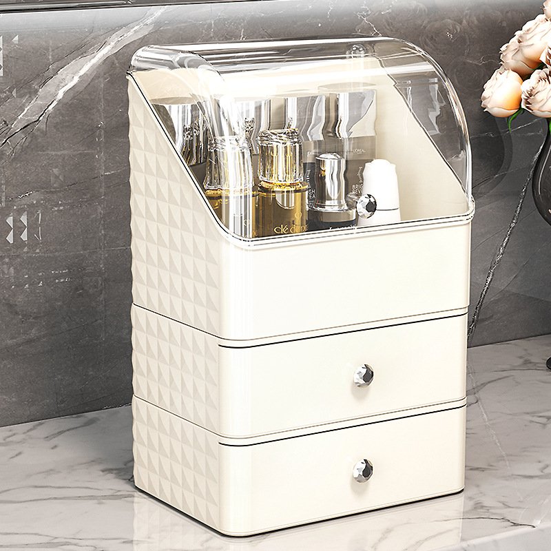 Home Luxury Multi-function portable pull-out dustproof large capacity makeup cosmetic storage box with mirror and drawer