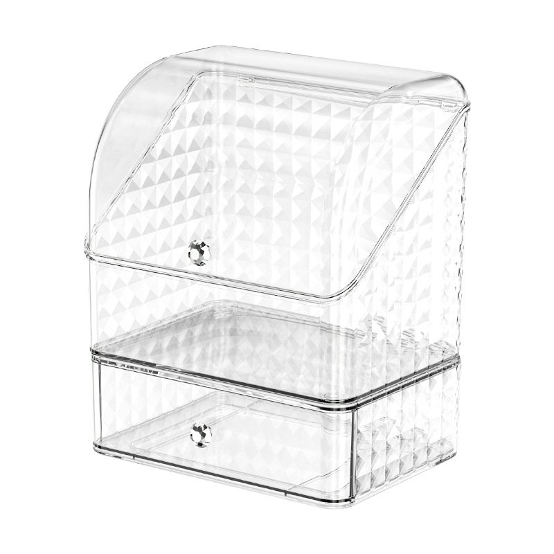 Home Luxury Multi-function portable pull-out dustproof large capacity makeup cosmetic storage box with mirror and drawer