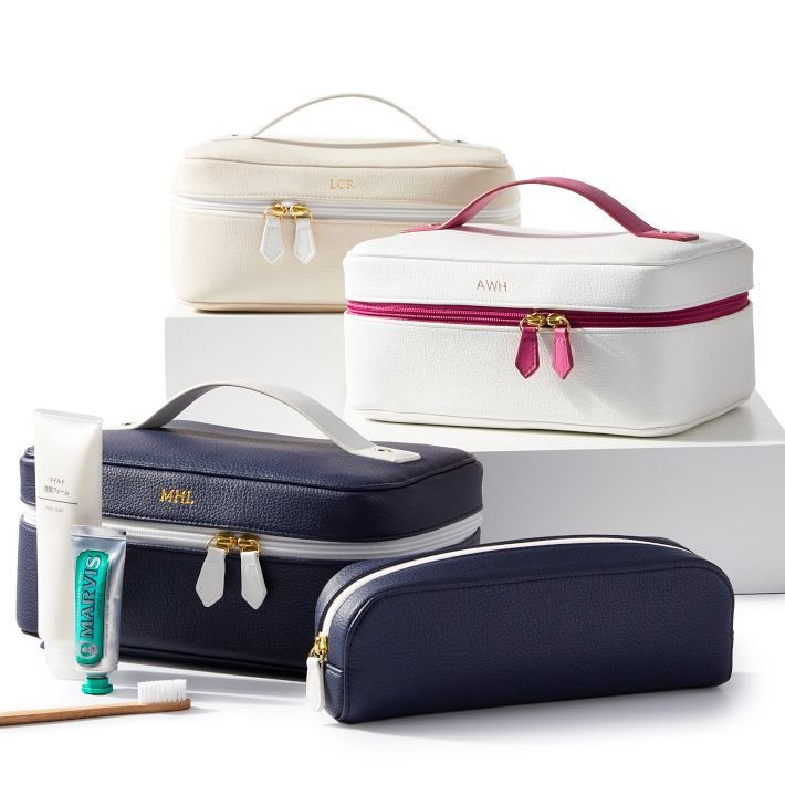Wholesale pu leather waterproof makeup brush toiletry bag set organizer luxury designer mens travel toiletry bag with logo