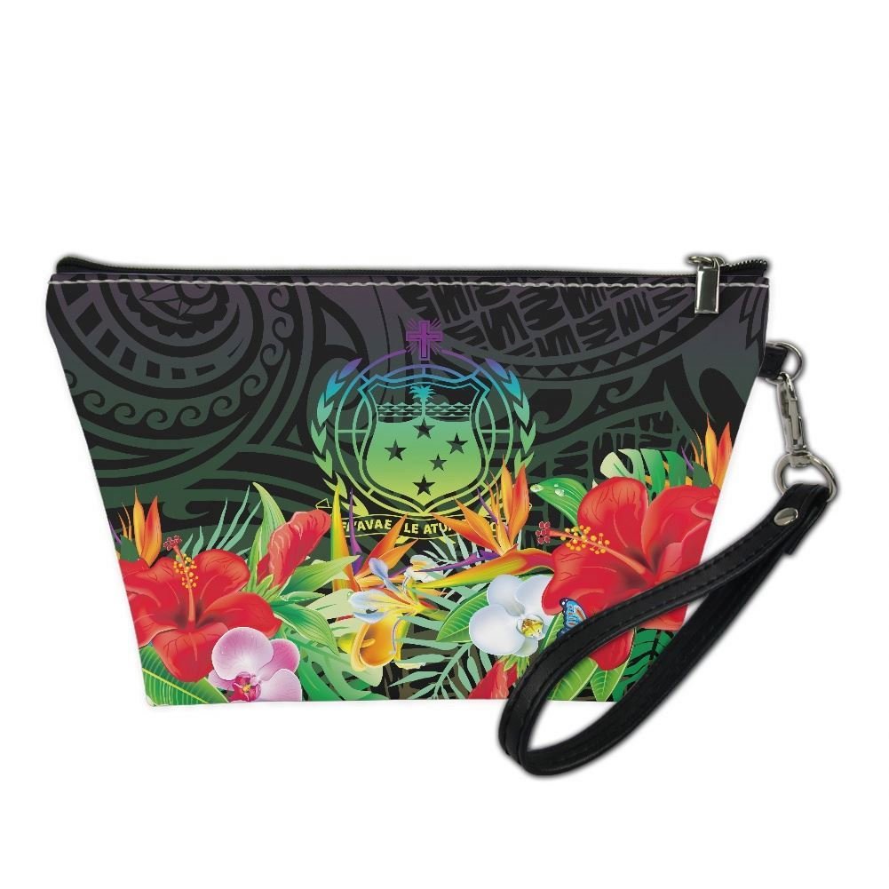 2024 Fashion Makeup Case Bag With Zipper Custom Print Ocean Wave Scenery Hawaiian Frangipani Pattern Travel Cosmetic Bag