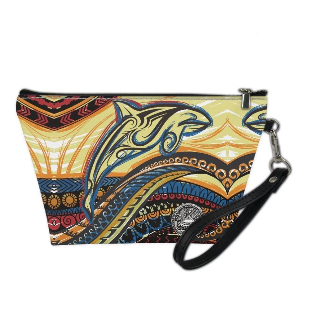 2024 Fashion Makeup Case Bag With Zipper Custom Print Ocean Wave Scenery Hawaiian Frangipani Pattern Travel Cosmetic Bag