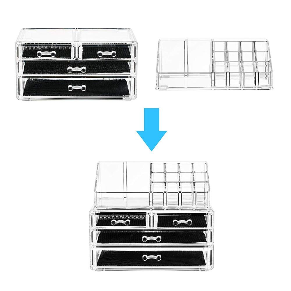 Makeup Organizer and Cosmetic Make Up Organizer Countertop Storage Box Brush Holder Clear Jewelry Organizer Bathroom Vanity Tray