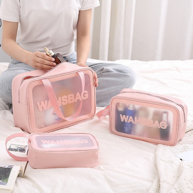 3color 7size Women Transparent Waterproof Makeup Travel Toiletry Pvc Printed Letter Lady Cosmetic Purse Organizer Pouch Case Bag