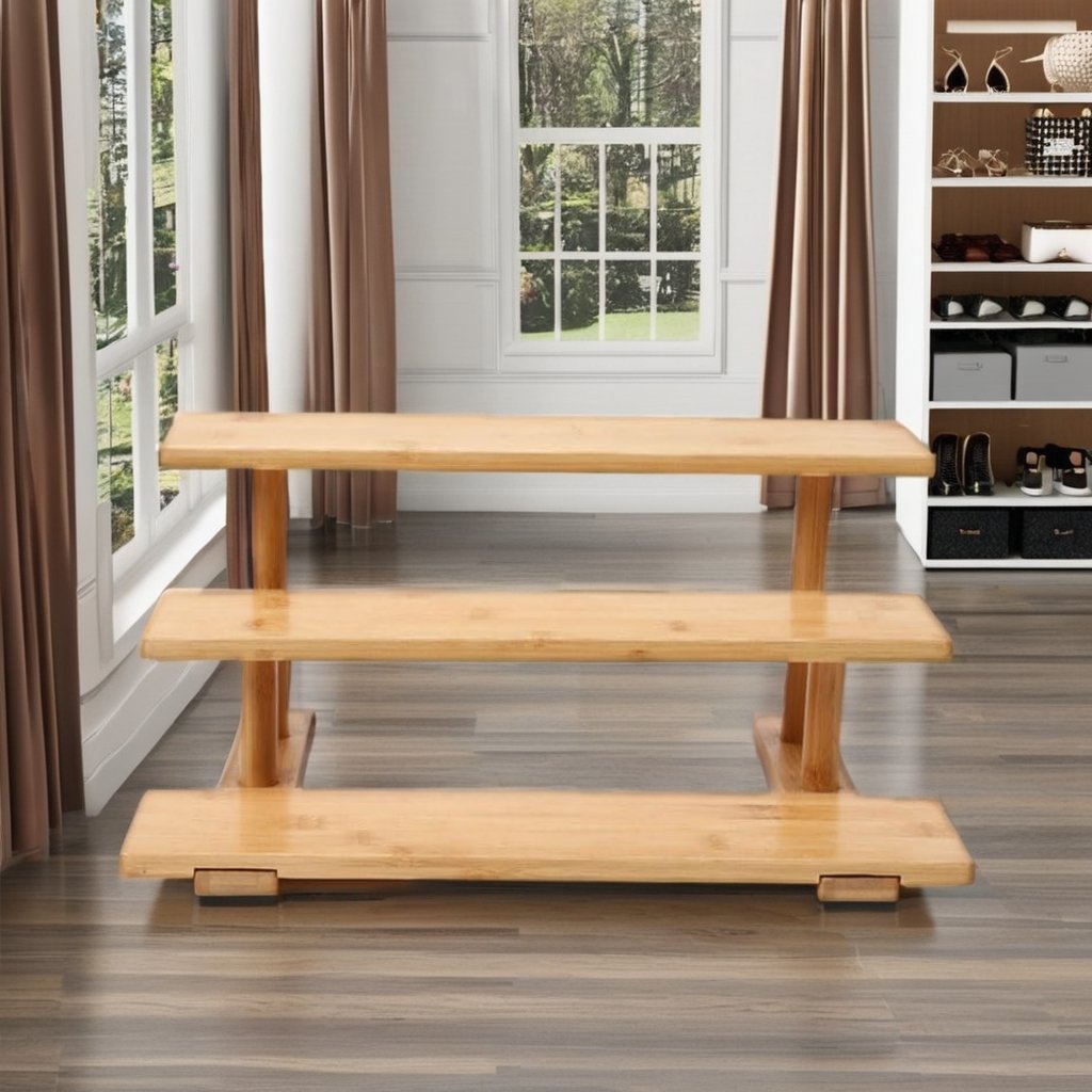 Bamboo 3-Tier Counter Organizer Stand for Bathroom Perfume Display Riser Shelf for Makeup Lotion Storage