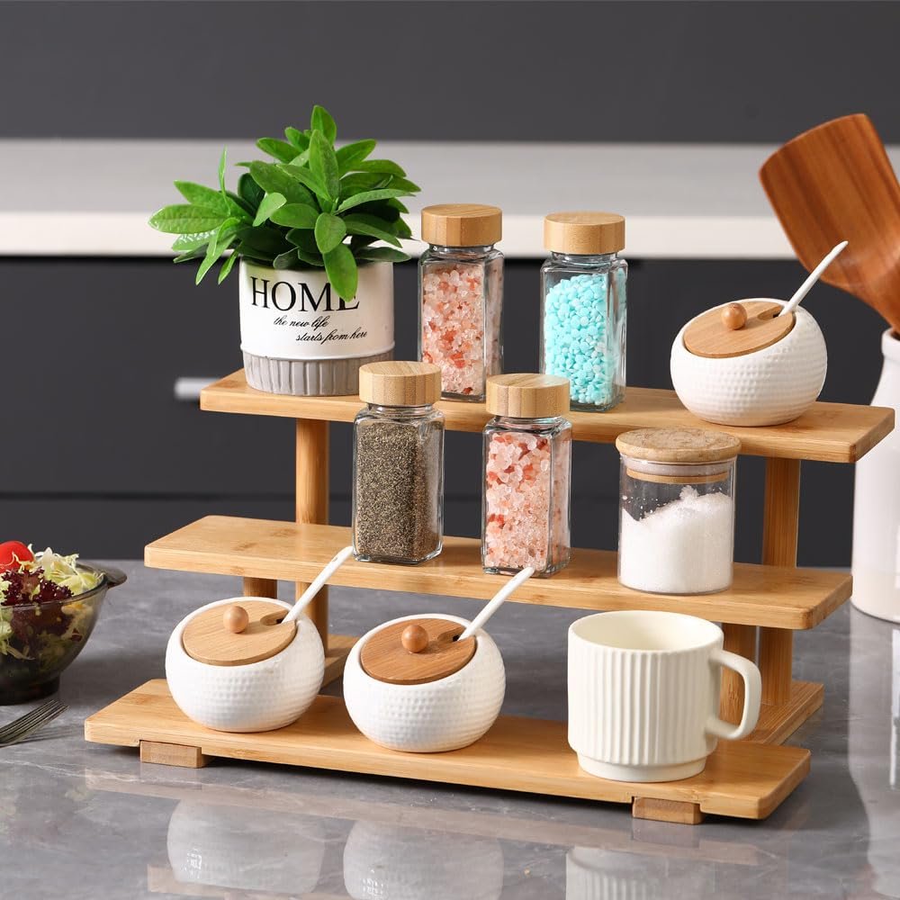 Bamboo 3-Tier Counter Organizer Stand for Bathroom Perfume Display Riser Shelf for Makeup Lotion Storage