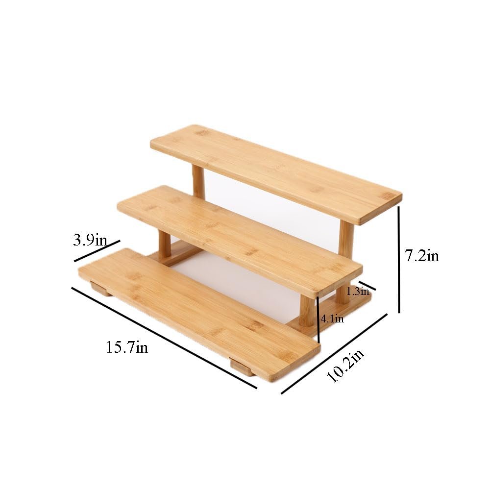 Bamboo 3-Tier Counter Organizer Stand for Bathroom Perfume Display Riser Shelf for Makeup Lotion Storage