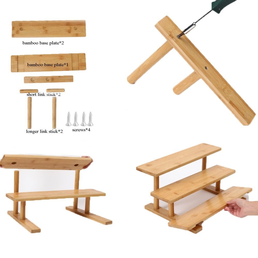 Bamboo 3-Tier Counter Organizer Stand for Bathroom Perfume Display Riser Shelf for Makeup Lotion Storage