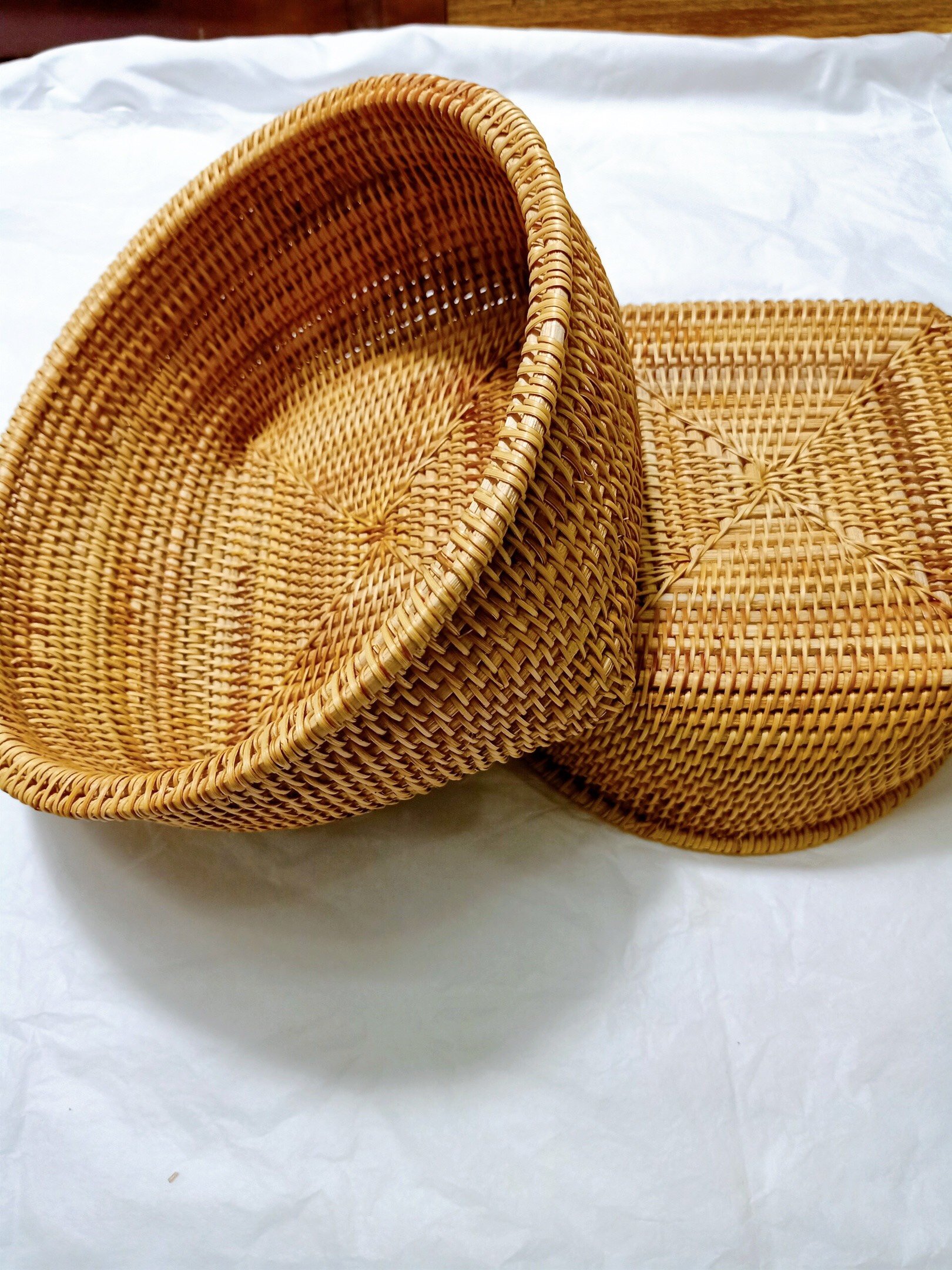 Rattan Storage Baskets for Shelves/Woven Recycle Paper Rope Bin Set 3/Storage Box for Makeup/Toys/Drawers/Bedroom Office Closet