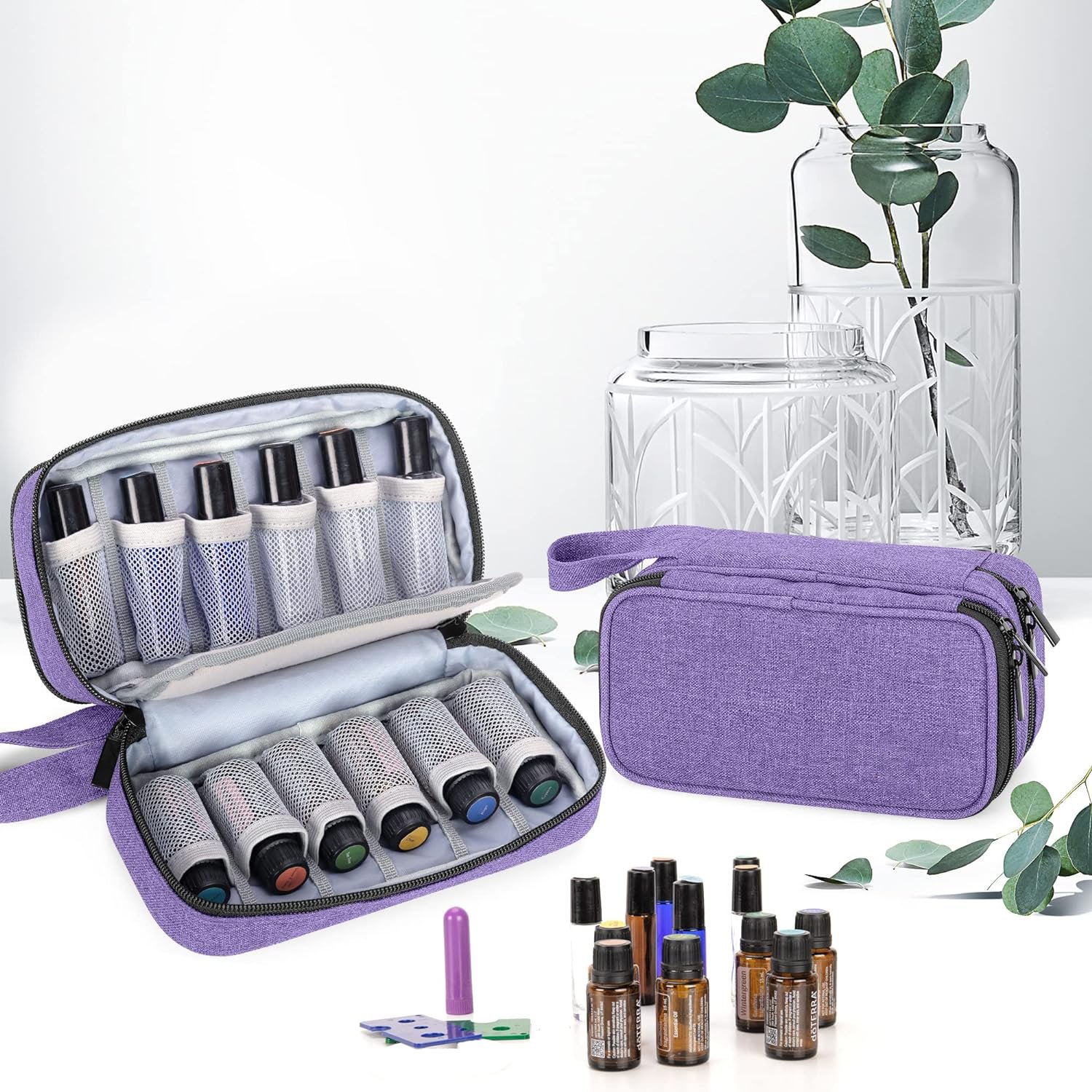 Wholesale Essential Oil Storage Organizer Case For 12 Bottles Nylon Double Layer Essential Oil Carryling Case