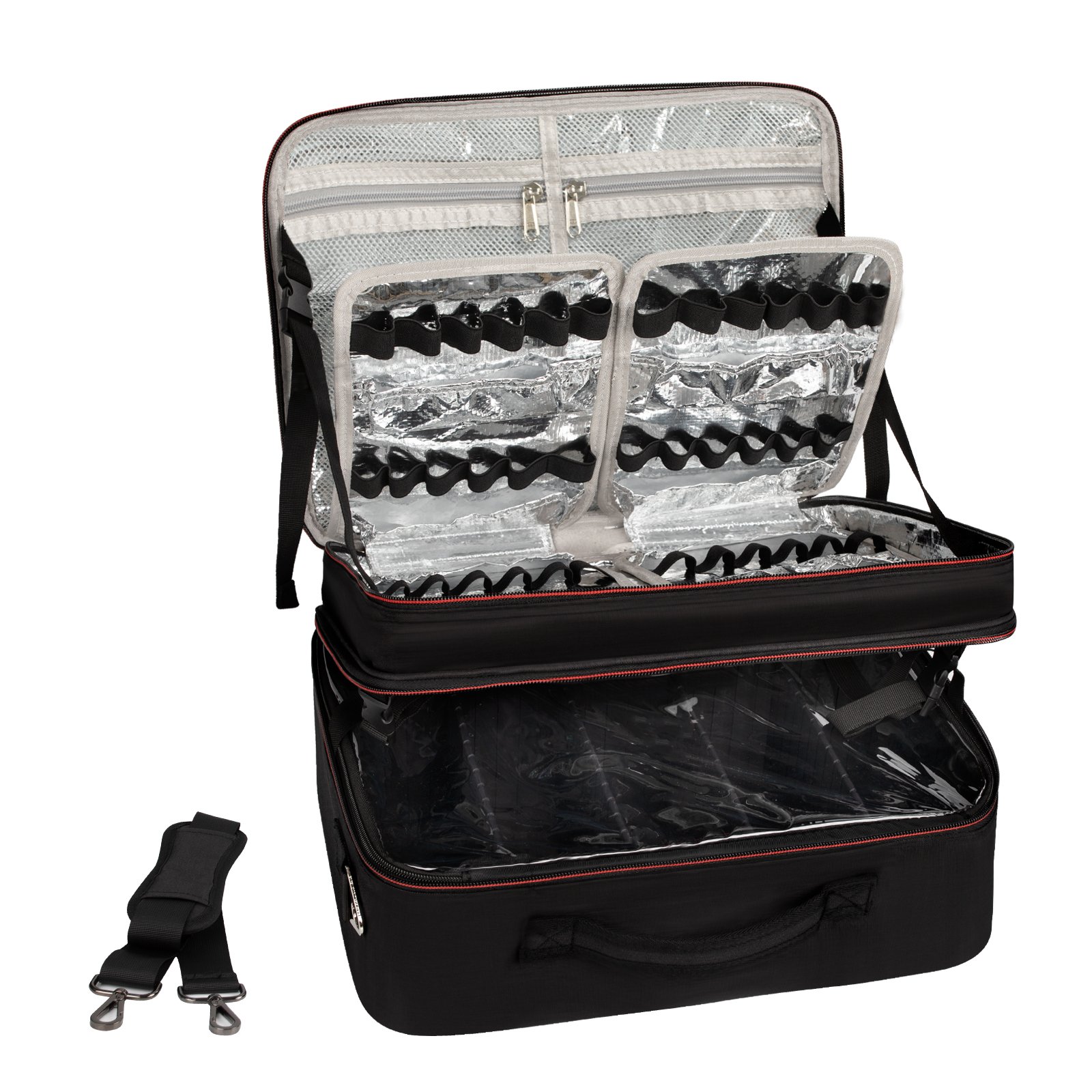 Relavel Makeup Bag Travel Cosmetic Case Artist Storage Bag with Plastic Divider and Heat Insulation Layer For Lipstick Makeup