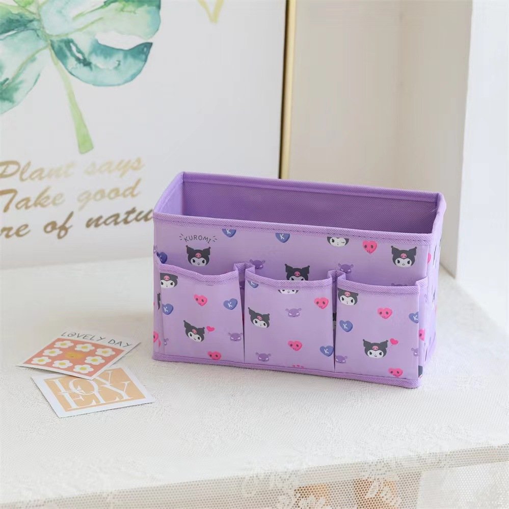 Hot Sell Cartoon Square Folding Cosmetics Storage Box Kuromi Desktop Clutter Stationery Organizer