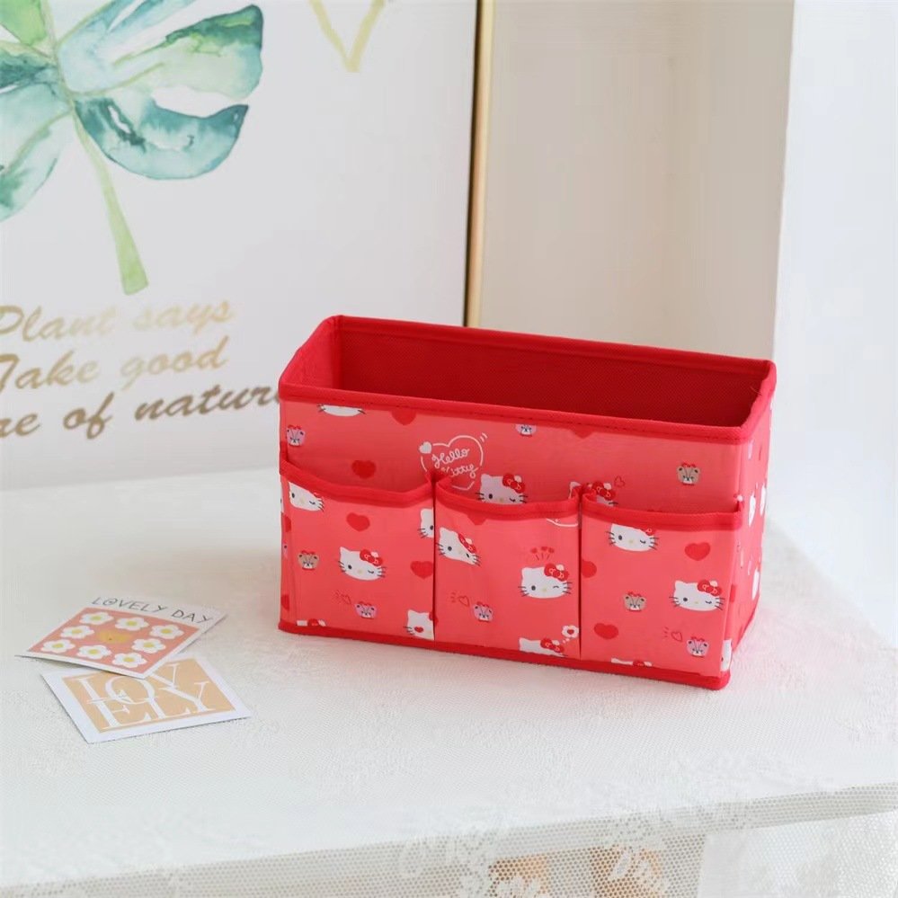Hot Sell Cartoon Square Folding Cosmetics Storage Box Kuromi Desktop Clutter Stationery Organizer