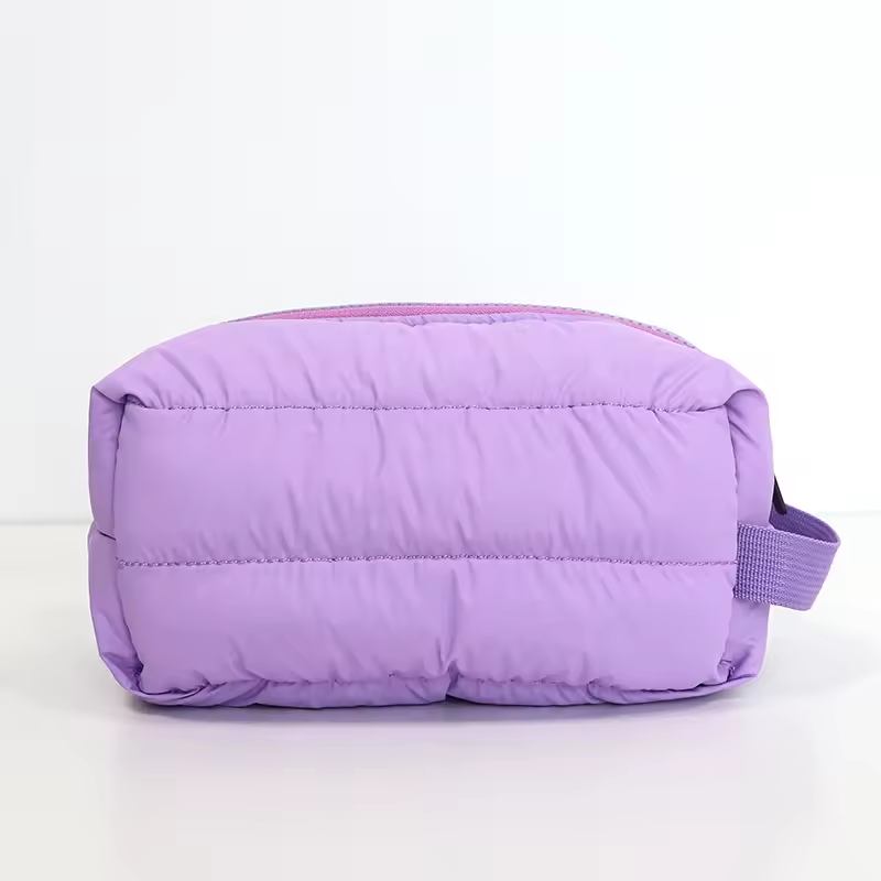 wholesales Custom Logo Quilted Padded Storage Bag Nylon Puffer Puffy Travel Cosmetic Makeup Pouch Bag with Handle