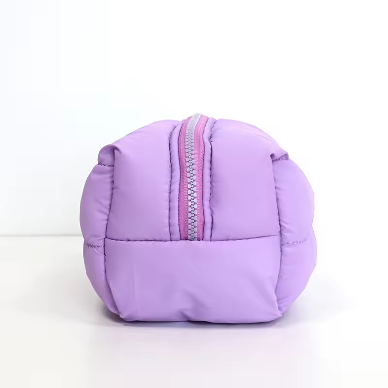 wholesales Custom Logo Quilted Padded Storage Bag Nylon Puffer Puffy Travel Cosmetic Makeup Pouch Bag with Handle