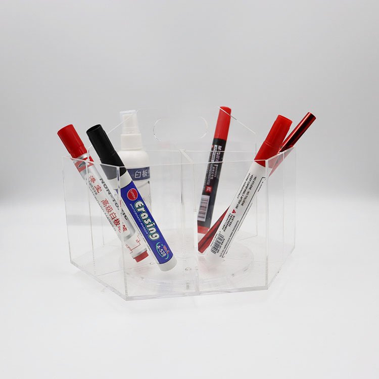 Custom 360-Degree Rotating Acrylic Desk Organizer Pen Holder for Office Supplies Clear Office Desktop Organize