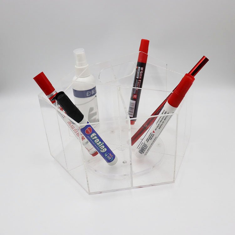 Custom 360-Degree Rotating Acrylic Desk Organizer Pen Holder for Office Supplies Clear Office Desktop Organize